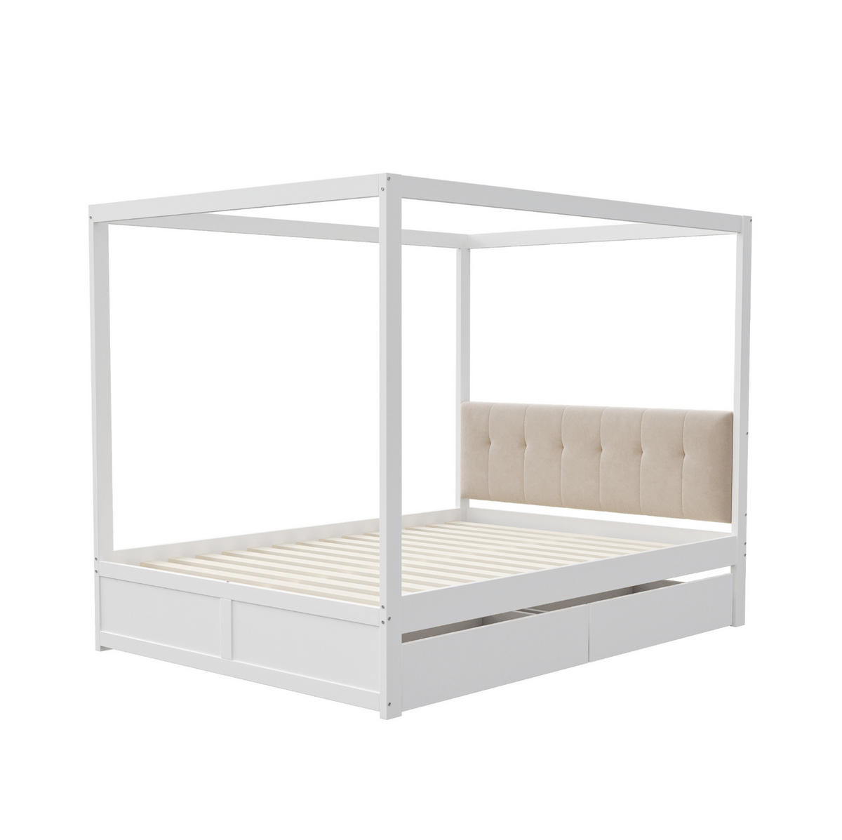 KINDERBETT 140/200 cm mit Zeltstruktur, gepolsterter Rückenlehne und 2 Schubladen, Weiß - Weiß, Holzwerkstoff (140/200cm) - Redom