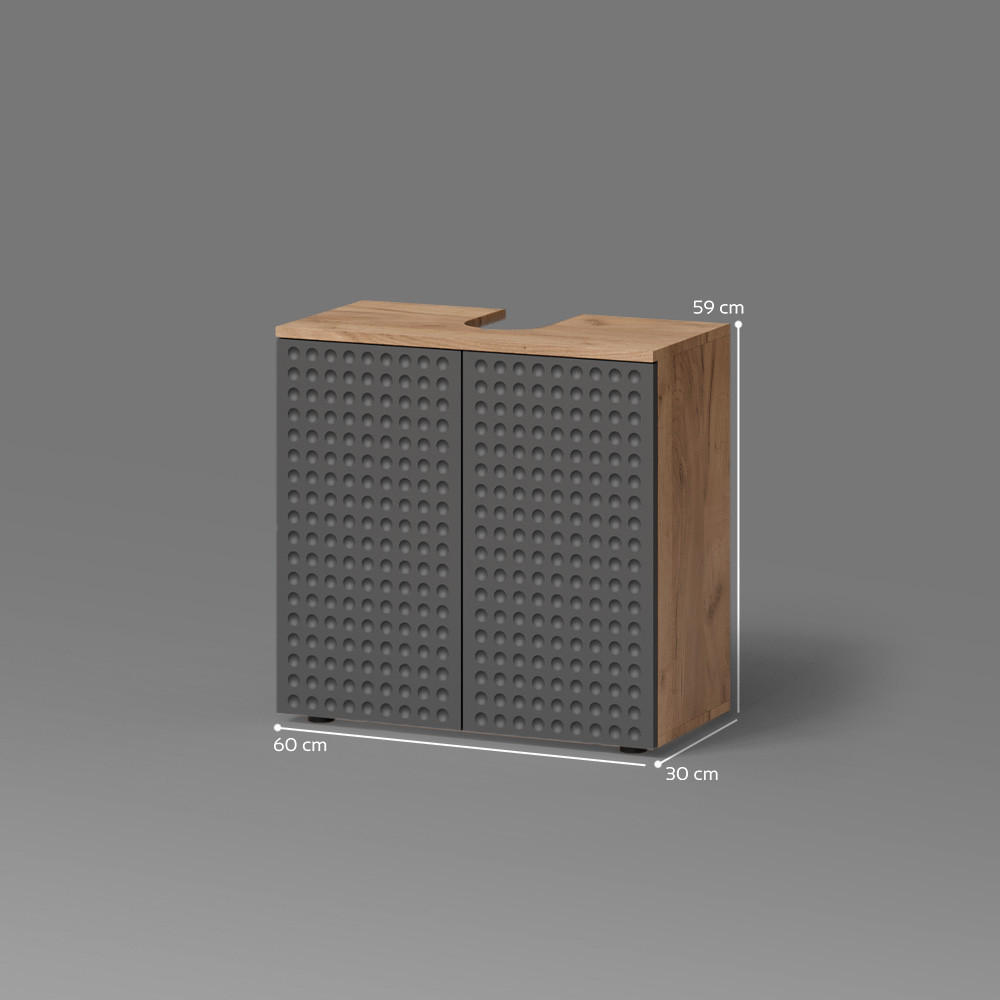 Thumbnail - Livinity® Waschbeckenunterschrank, Anthrazit, Honigeiche, Holzwerkstoff, 2 Fächer, Rechteckig, 60x59x30 cm, Badezimmer, ...