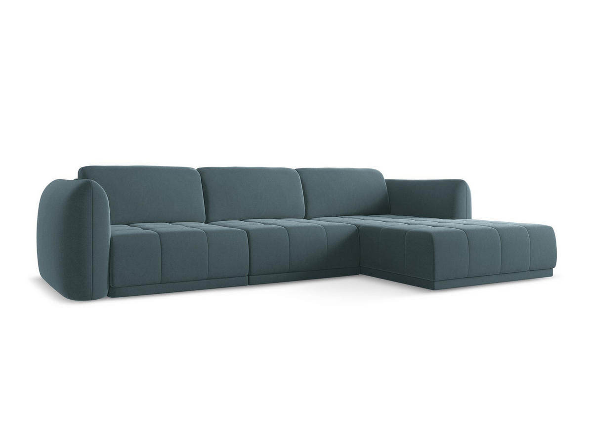 ECKSOFA Rechts Samt Stoff Blau - Blau/Petrol, Kunststoff/Textil (290/170cm) - Makamii