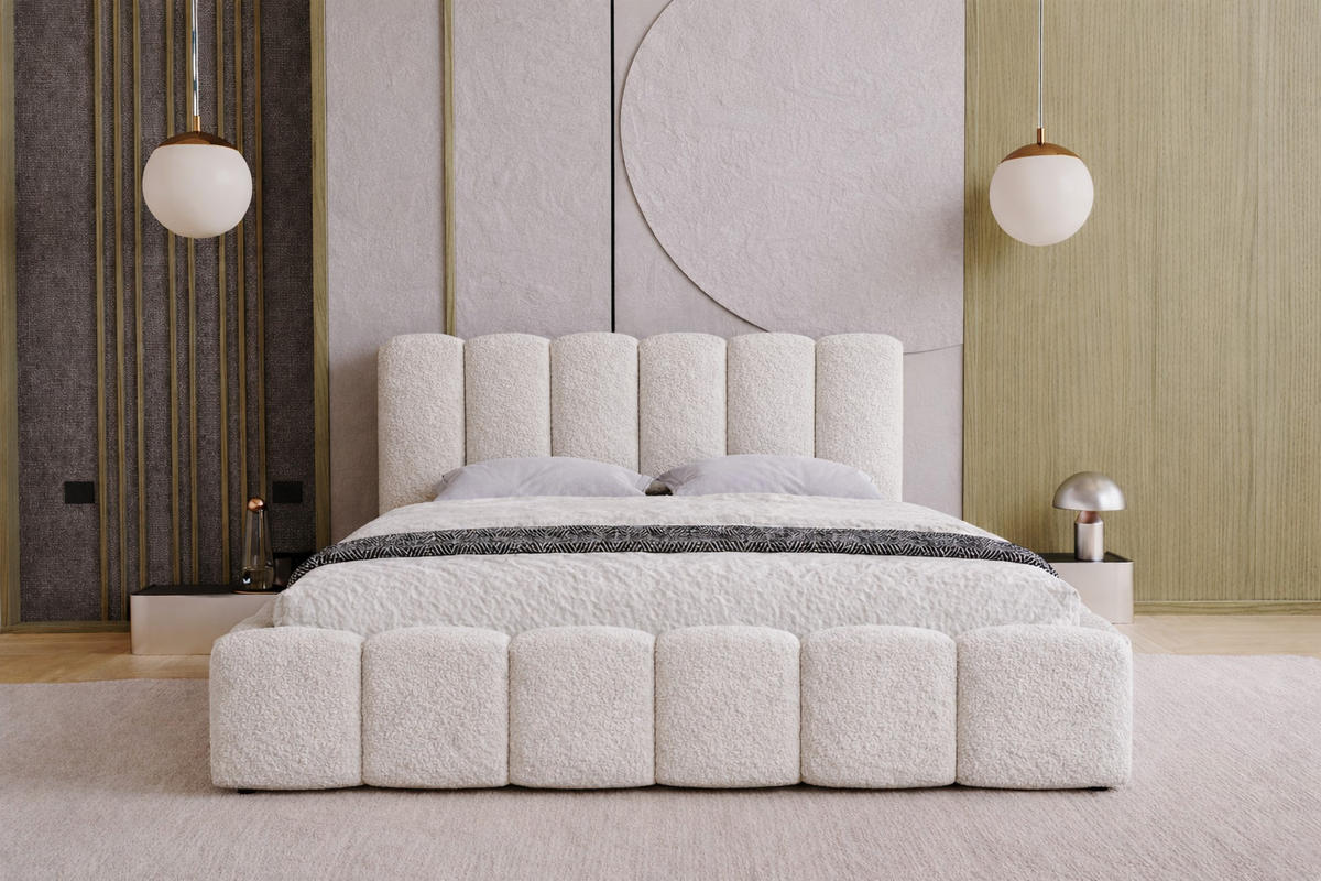 DOPPELBETT 180x200 Florent, Bettkasten, Boucle, Creme - Creme, Holz/Textil (180/200cm) - Emporius