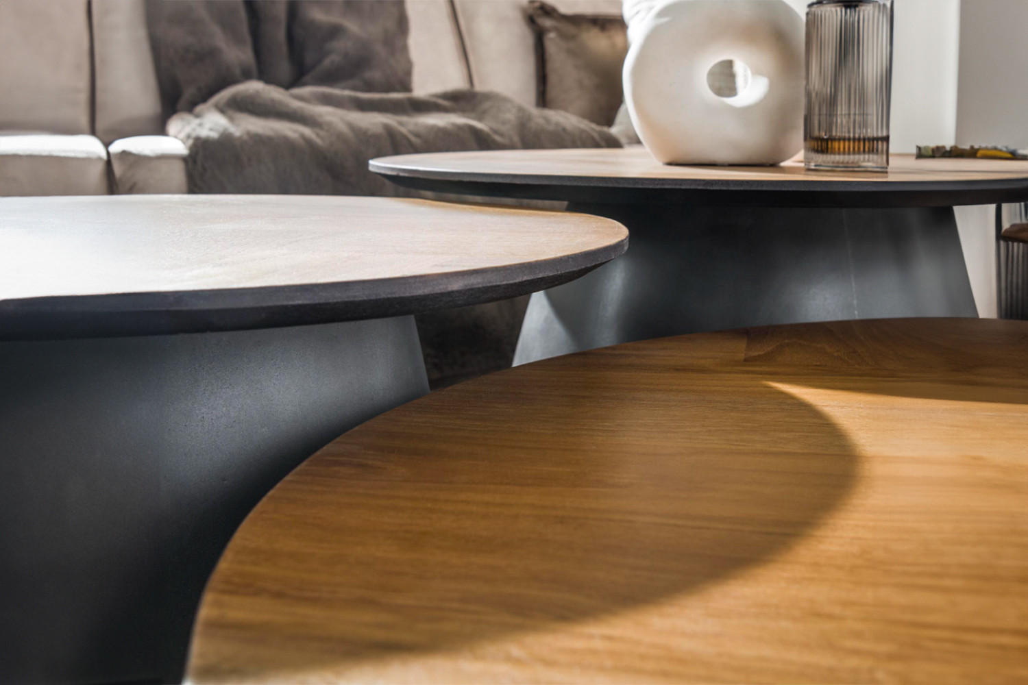 COUCHTISCH-SET LUJAN Braun Teakholz - Schwarz/Braun, Holz/Metall (80/80/35cm) - KAWOLA