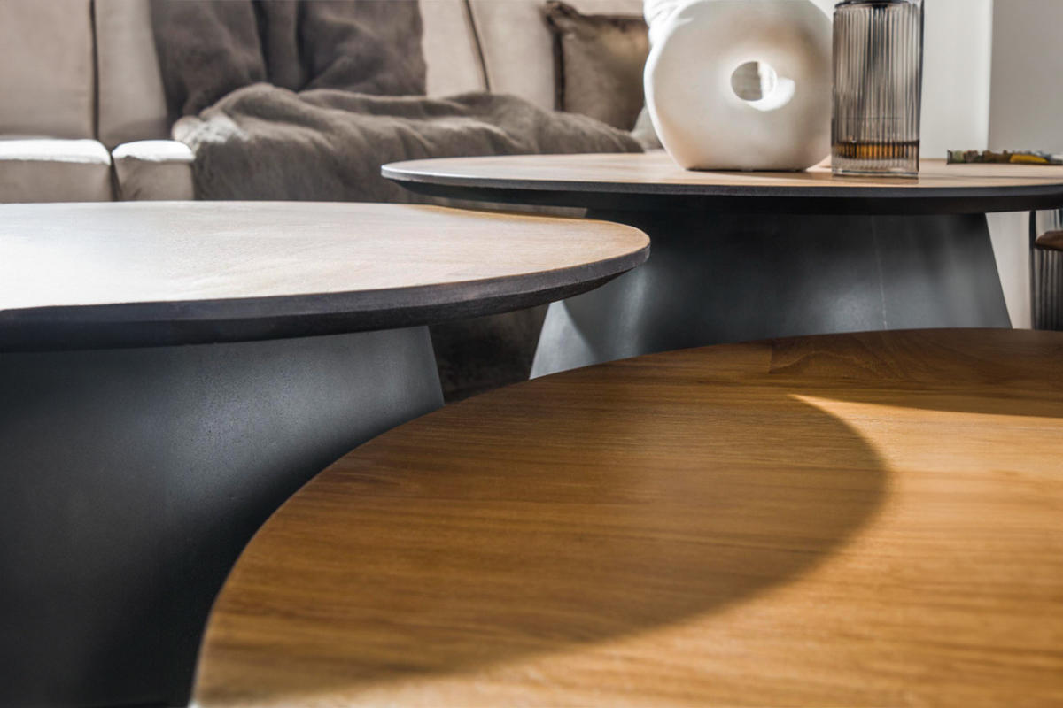 COUCHTISCH-SET LUJAN Braun Teakholz - Schwarz/Braun, Holz/Metall (80/80/35cm) - KAWOLA