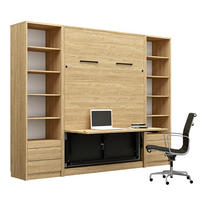 SCHRANKBETT vertikal GN120x200 mit Schreibtisch, LED und 2 Regalen - 3-teilig - Eiche geölt - Eichefarben/Schwarz, Holzwerkstoff/Metall (120/200cm) - QMM TraumMöbel