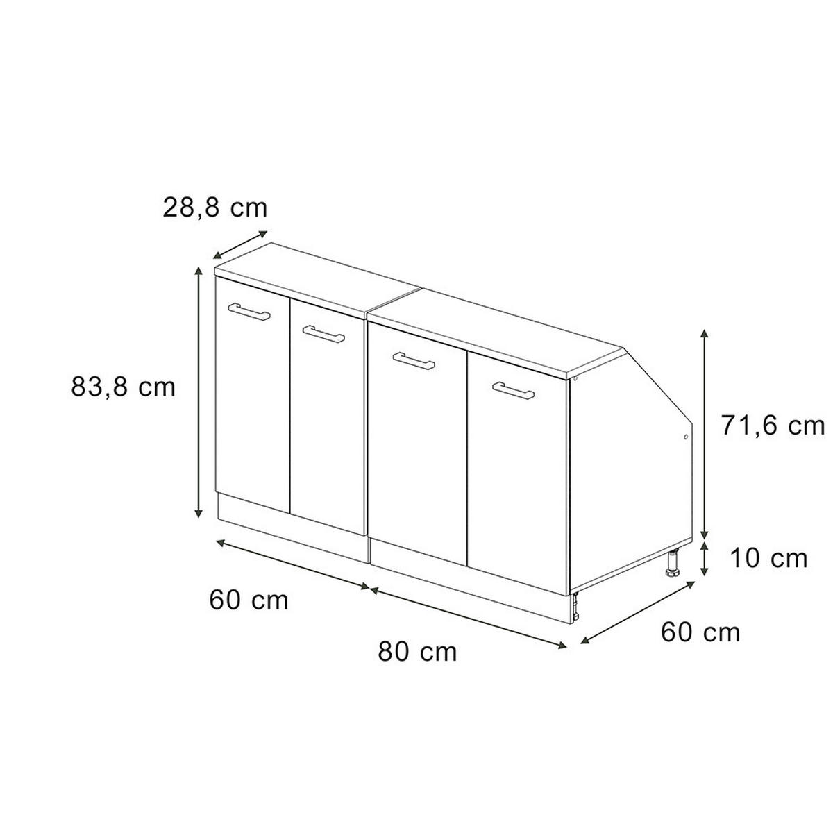 KUCHYNSKÁ SKRIŇA PRE ŠIKMÉ STRECHY R-Line Modrošedá 140 cm Súprava 2 korpusov skrine hĺbka 60 cm - biela/modrosivá, kompozitné drevo (140/83.8/60cm) - Vicco