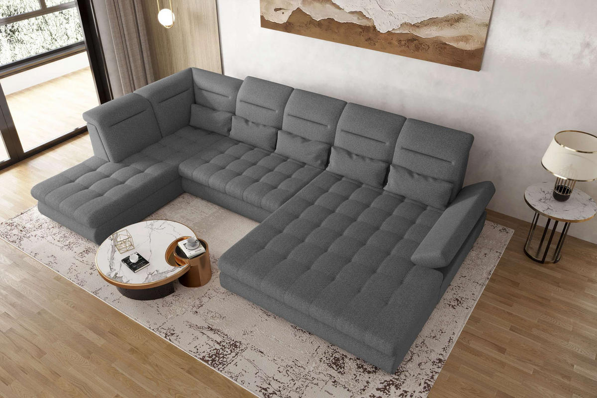 WOHNLANDSCHAFT Toscana Strukturstoff inkl. Schlaffunktion - Anthrazit, Textil (358/87/208cm) - 99rooms