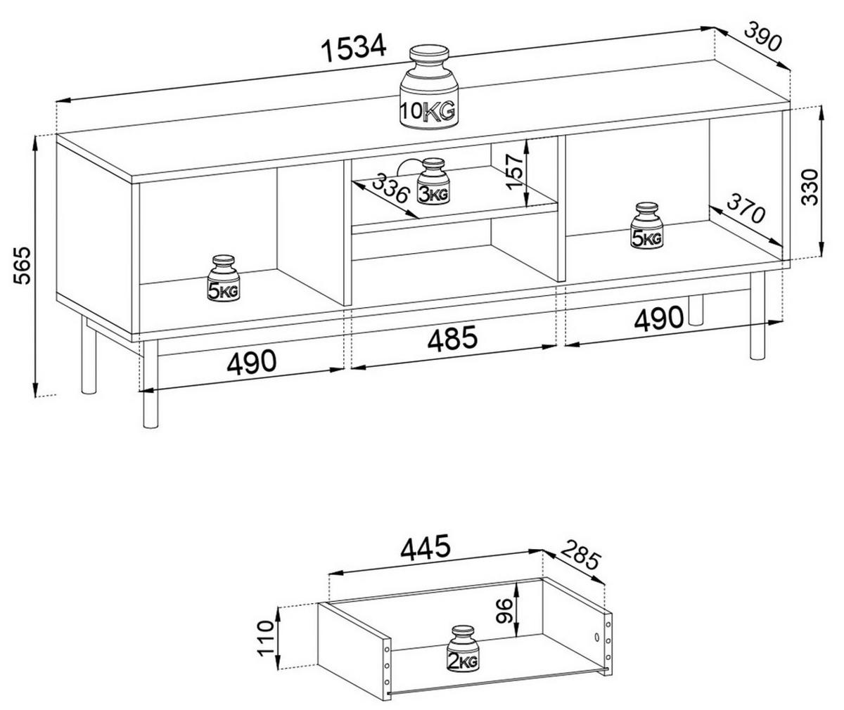 TV-BOARD mit Schublade Lunaris - 155 cm, Beinen, Kaschmir - Kaschmir, Holz (153/57/39cm) - Emporius