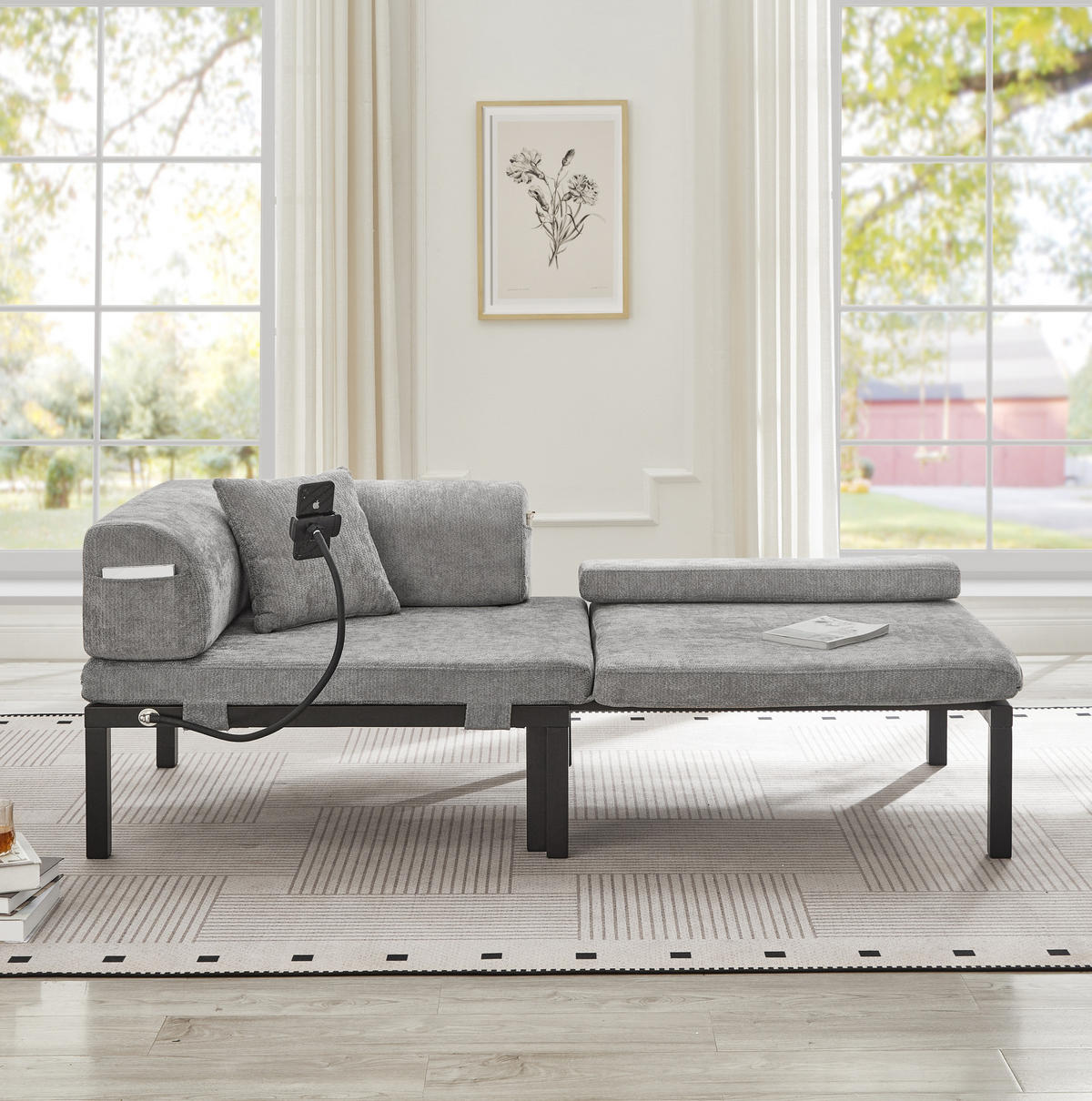 SCHLAFSOFA aus Samt Hellgrau mit ausziehbarer Einzelfunktion und klappbarem, platzsparendem Design - Hellgrau, Textil (176/64/81cm) - Modfu
