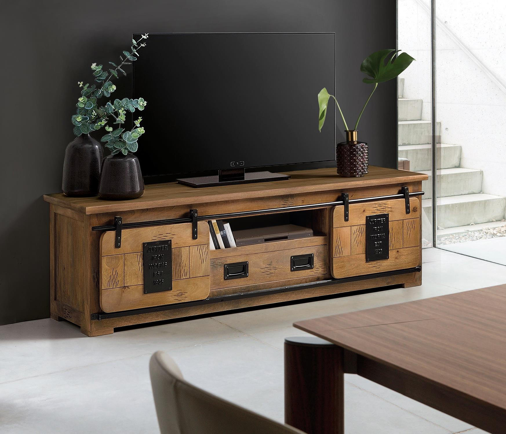 TV-SCHRANK in Akazie mit Metalldetails - Braun, Holz (180/55/50cm) - Giner y Colomer