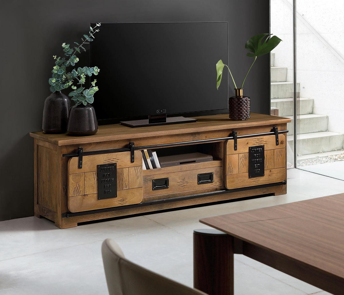 TV-SCHRANK in Akazie mit Metalldetails - Braun, Holz (180/55/50cm) - Giner y Colomer