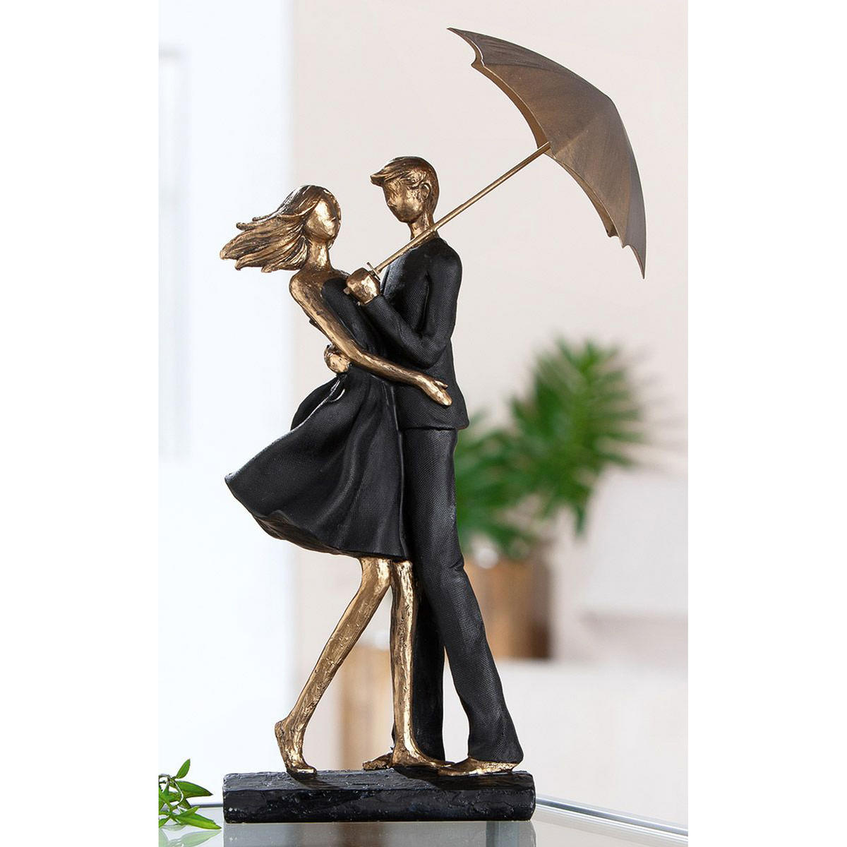 DEKOSKULPTUR Rain, 2er Set, Poly, Schwarz / Gold - Schwarz, Kunststoff (20/40/20cm) - Gilde