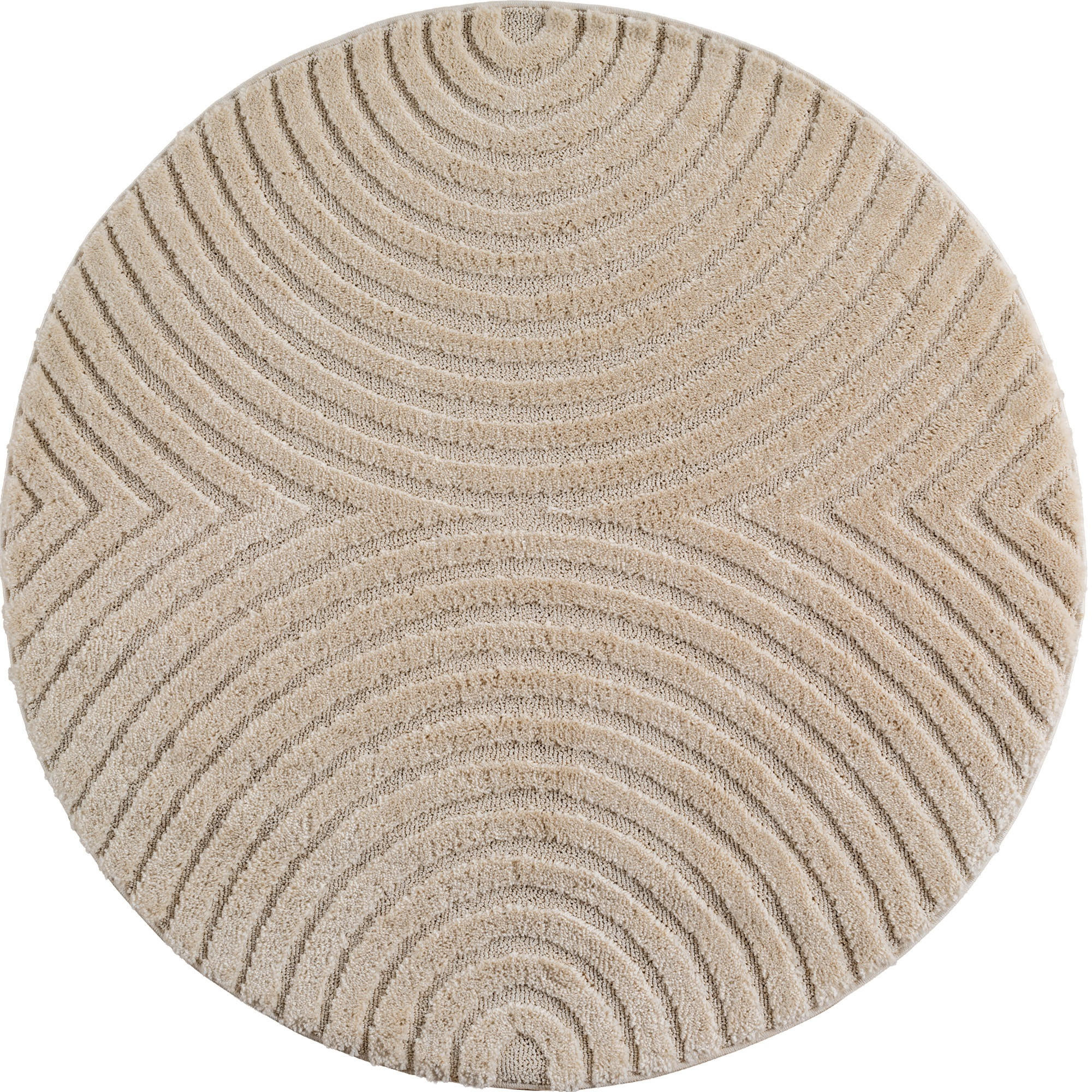 TEPPICH Wohnzimmer Hoch-Tief 3D-Effekt Organische Bögen mit 3D-Effekt OEKO-TEX 3D-Relief Boho Rund Beige 200x200 – RIGI - Beige, Textil (200/200cm) - KADIMA DESIGN