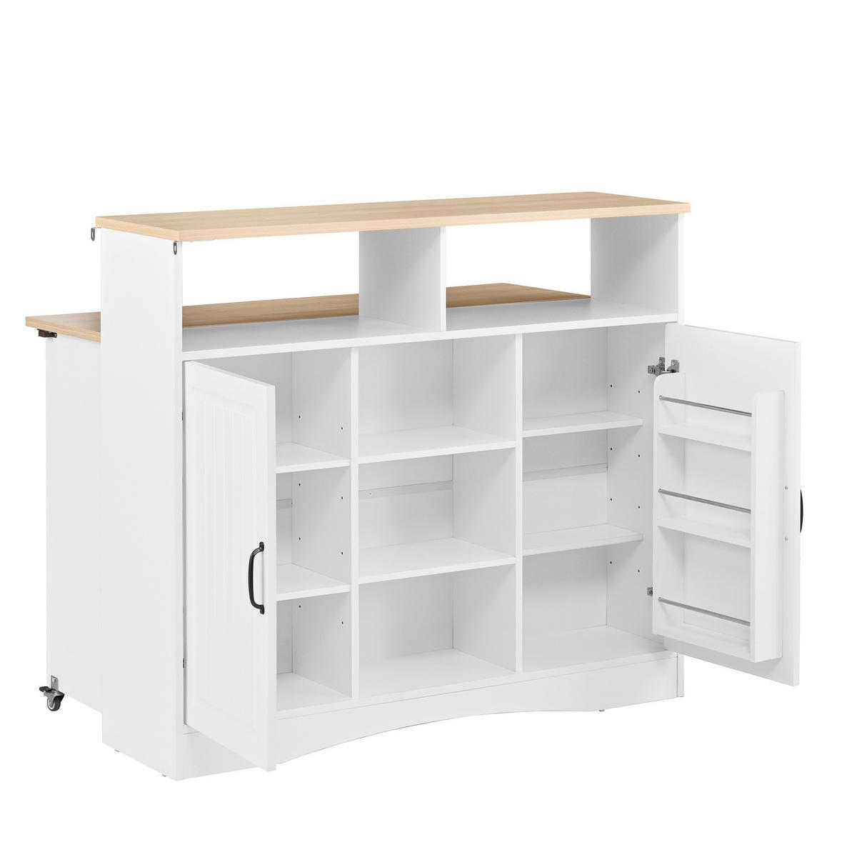 KÜCHENINSEL 110/34-68/97,5 cm aus MDF mit klappbarer Arbeitsplatte und 2 Hockern Weiß - Weiß, Holzwerkstoff (110/97.5/68cm) - Modenvie