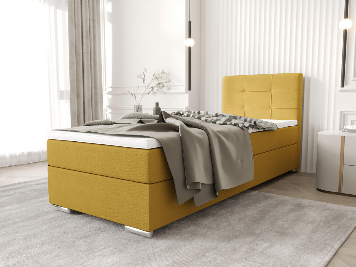 BOXBETT ZILANO 1 mit Matratze H3 und Topper 90x200 Cosmic 120 - Gelb, Holz/Textil (90/200cm) - Bedante