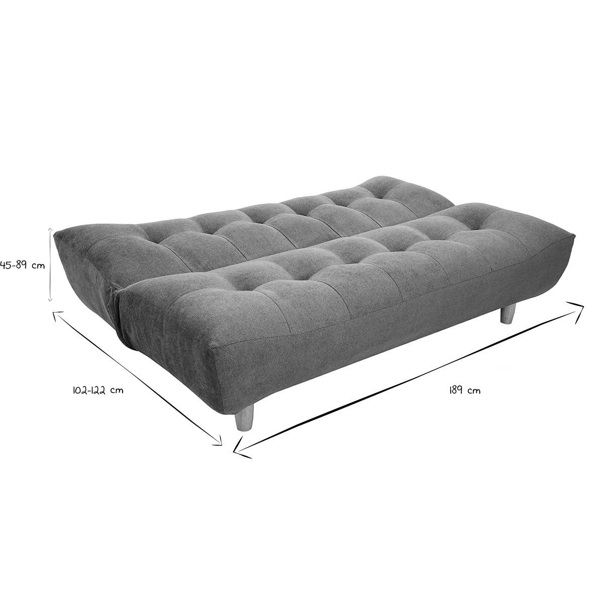 3-SITZER-SOFA mit Schlaffunktion in Khakigrünem Chenille-Stoff und hellem Holz YUMI - Grün, Textil (102/89/189cm) - Miliboo