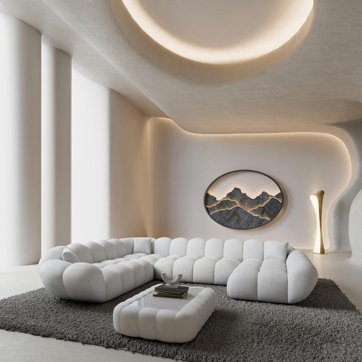 WOHNLANDSCHAFT Liva Weiß Kunstleder U-Form XXL Rechts - Weiß, Kunststoff (258/70/323cm) - VAROYAL