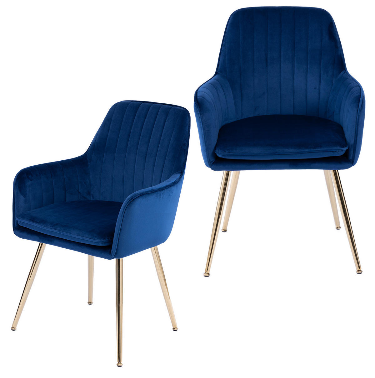 ESSSTUHL mit Armlehnen 2er-Set Blau Stoff Metallbeine - Blau, Metall (42.93/85.09/42.16cm) - Meubliv