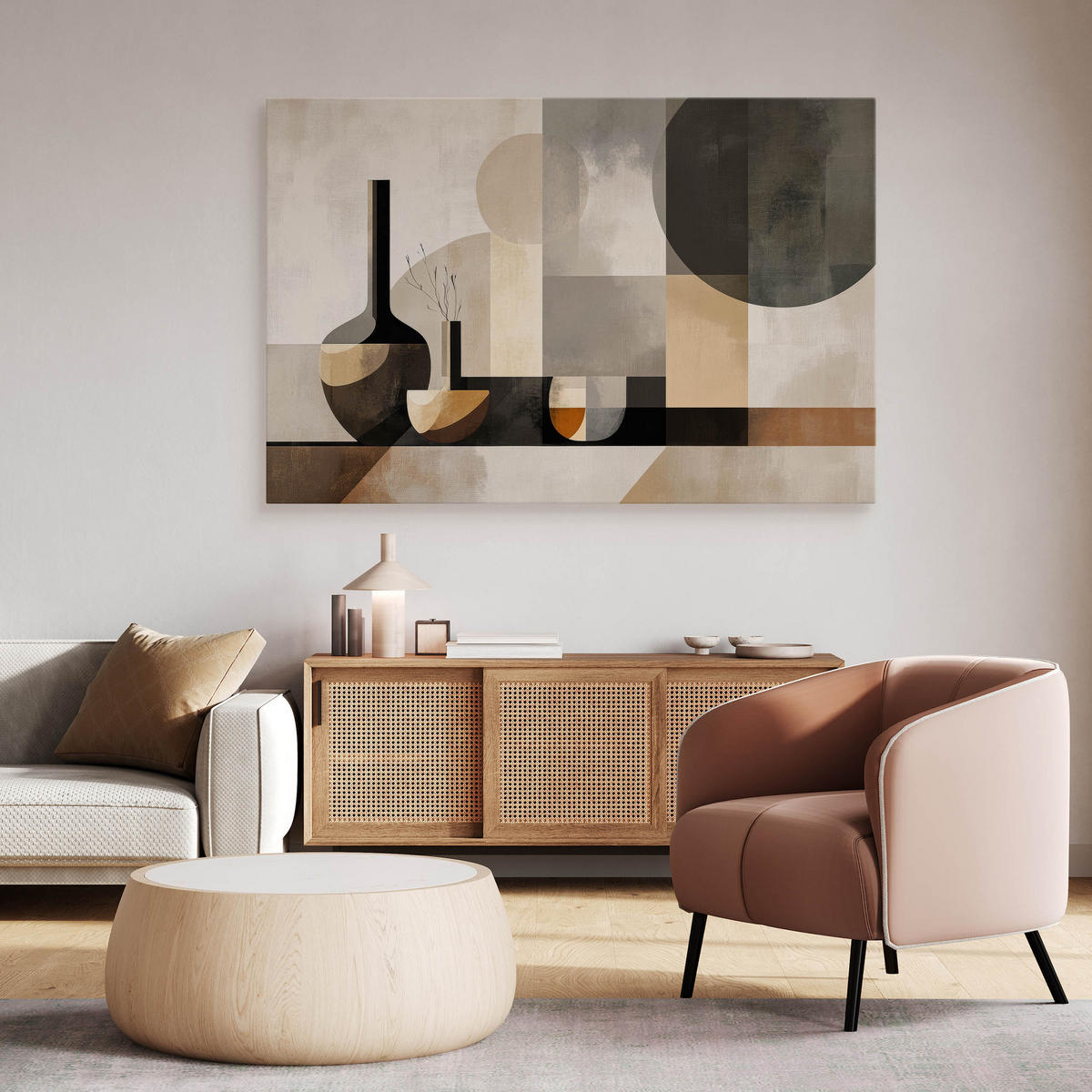 LEINWANDBILD Abstraktion Boho Stil 120/80 cm - Beige/Schwarz, Textil (120/80cm) - Muralo