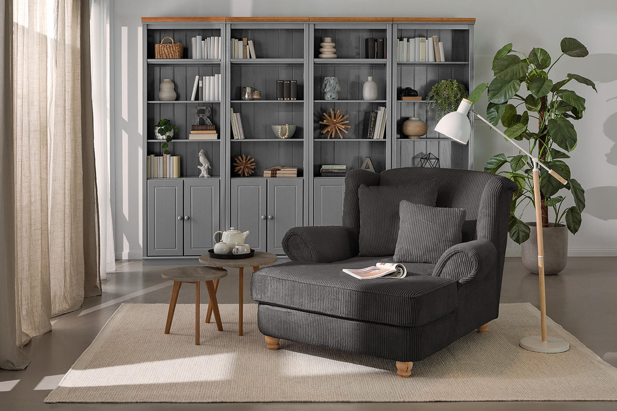 XXL SESSEL - Cord - Grau, Holz/Textil (135/100/128cm) - home24