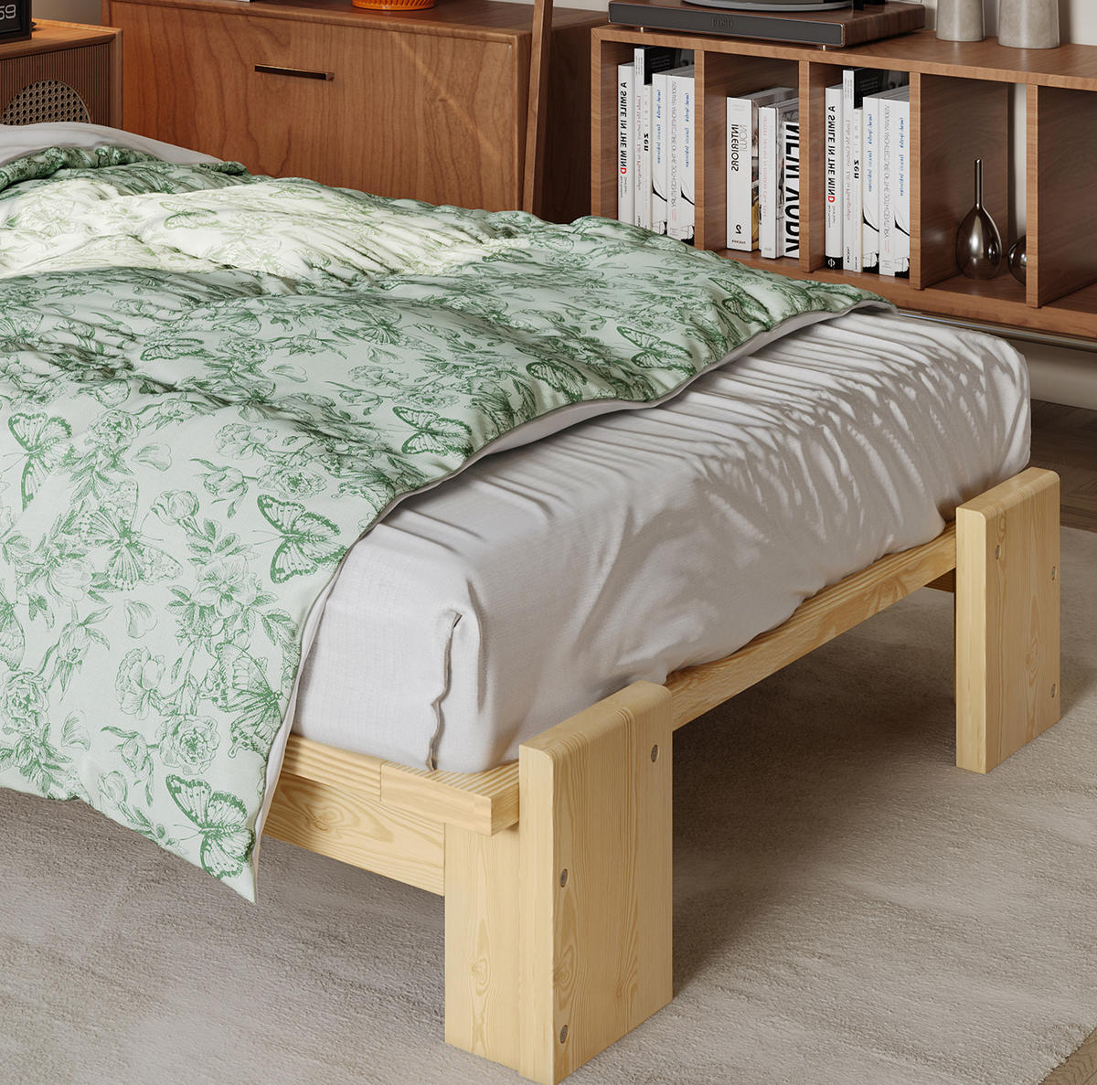 POLSTERBETT 90/200 cm mit gepolstertem Kopfteil in Natur - Naturfarben, Textil (90/200cm) - BEAOK