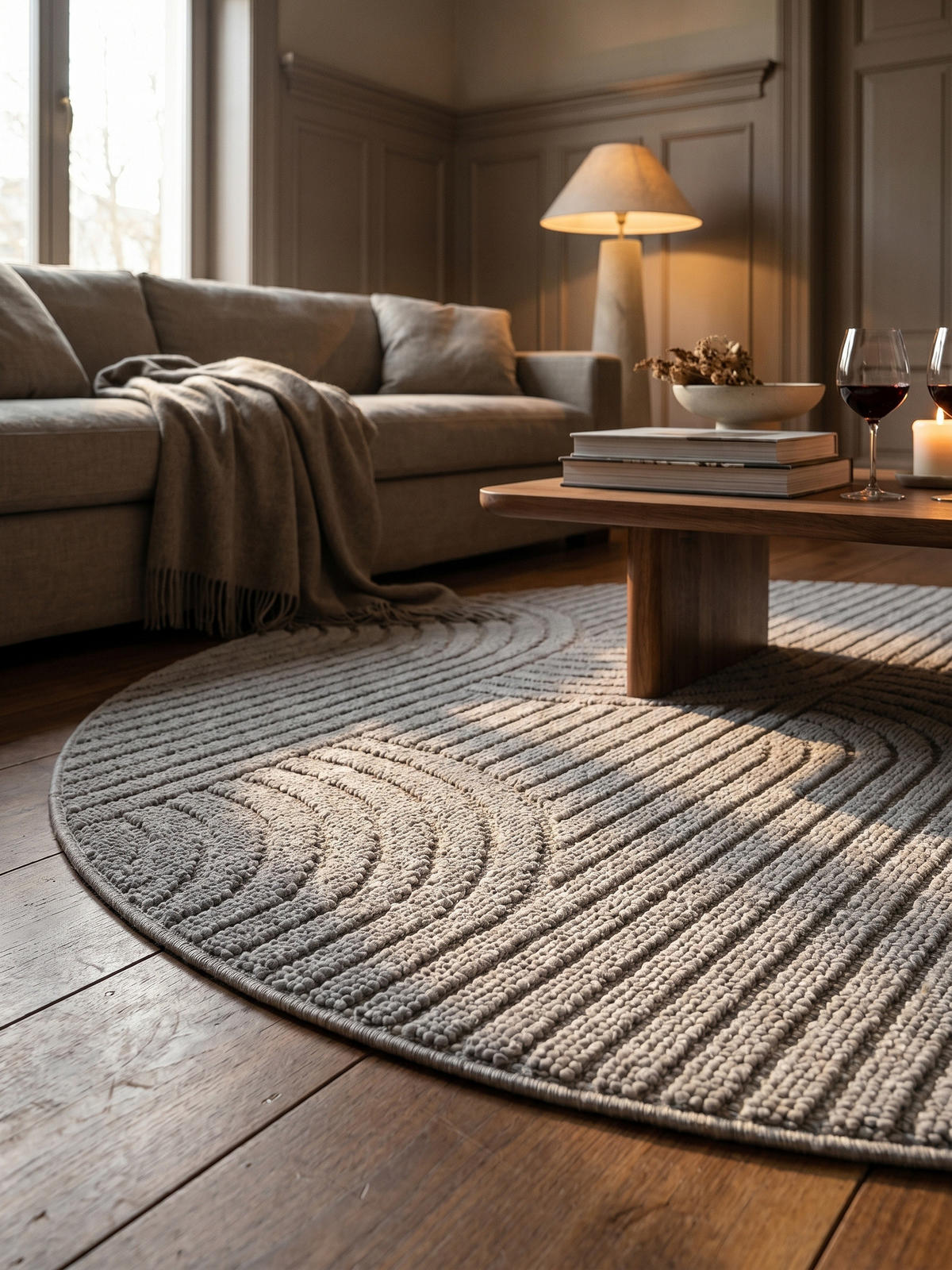 TEPPICH Flachgewebe LANGAU in Silber, mit geometrischen Bögen, Ø 160 cm - Silberfarben, Textil (160/160cm) - KADIMA DESIGN