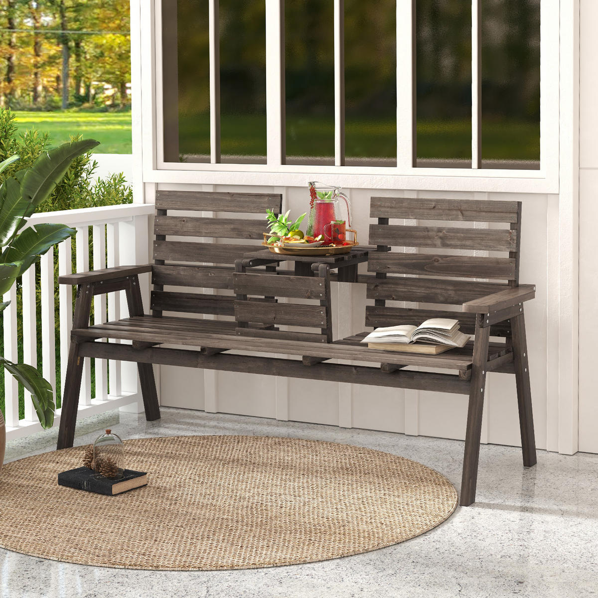 GARTENBANK Kaffee - Braun, Holz (64/86/160cm) - COSTWAY