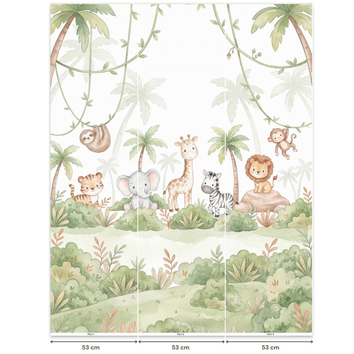 KINDERTAPETE - Tiere - Dschungel - Pastell - 180x200 cm - Weiß, Papier (180/200cm) - OnlyWow