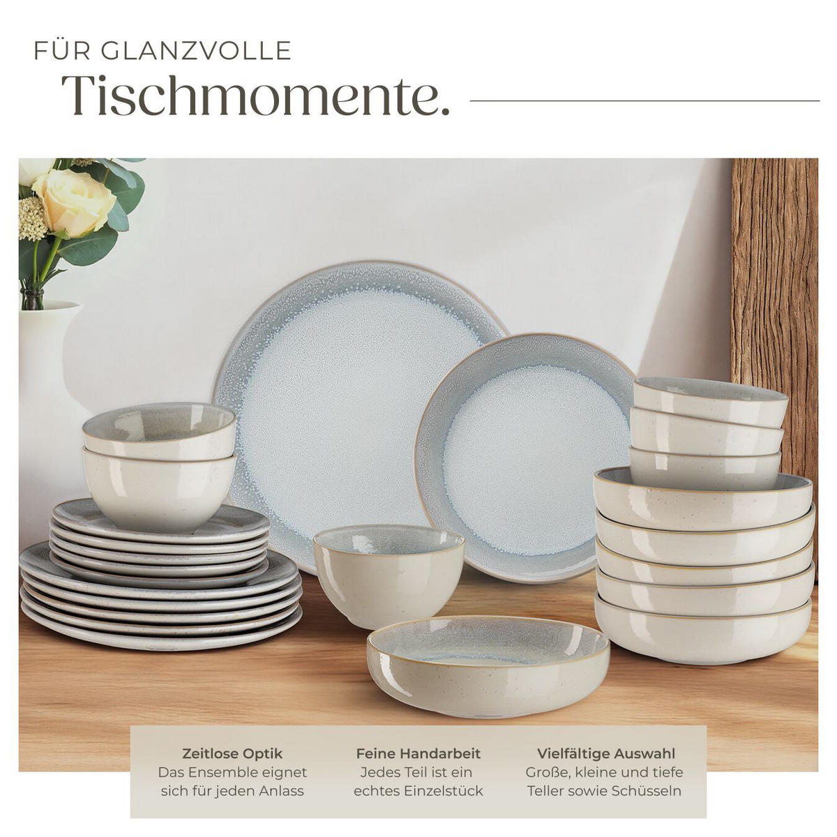 TAFELSERVICE Mare, ineinander stapelbar, Sand - Sandfarben, Keramik (26.5/2.5/26.5cm) - tectake