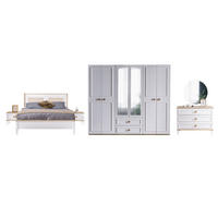 BETTANLAGE AFRIN Schlafzimmer-Set, 5-teilig, Weiß, Bett mit Kopfteil 2 Nachttischen Kommode und Kleiderschrank - Weiß, Leder/Holzwerkstoff (160/200cm) - Villa Möbel
