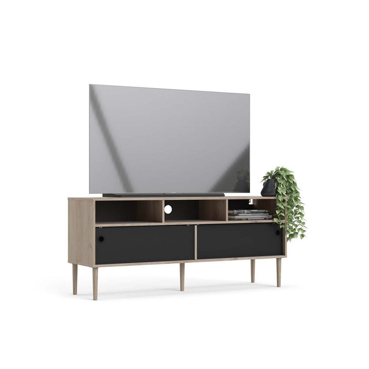 TV-ELEMENT Schwarz - Schwarz, Holzwerkstoff (148/64/41cm) - ebuy24