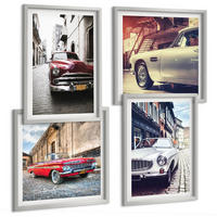 BILDER SET 4er Set - 50x50 cm & 40x60 cm Silberner Rahmen - Oldtimer in Städten - Silberfarben, Kunststoff (50/50cm) - TULUP