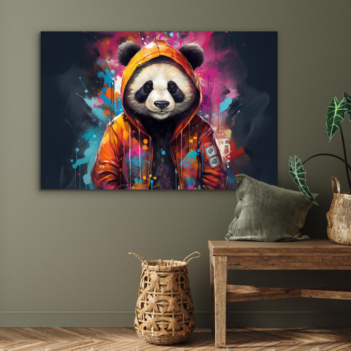 METALLBILD Panda - Jacke - Graffiti - Orange 120x80 cm - Orange, Metall (120/80cm) - MuchoWow