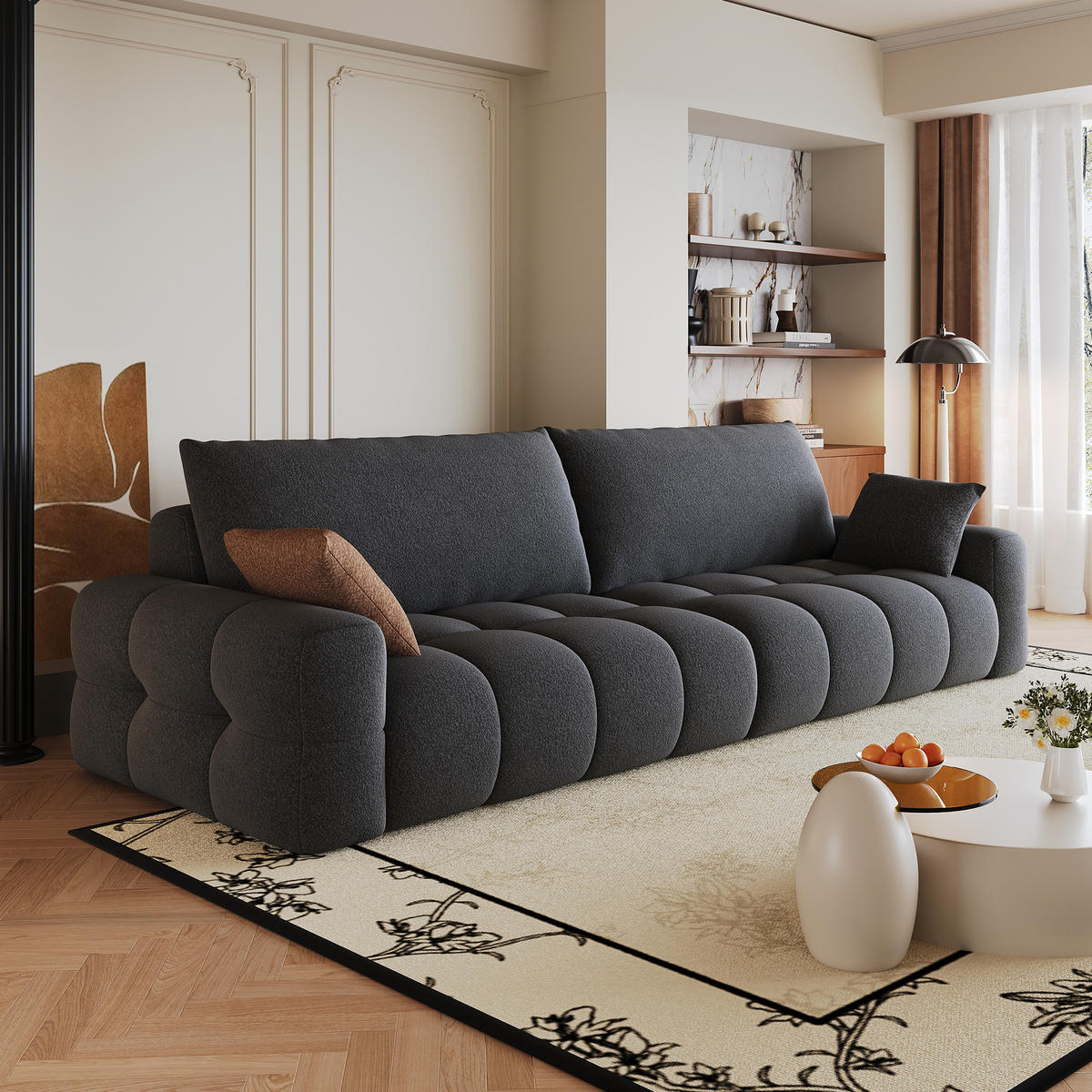 2-SITZER-SOFA DE-34889 260 cm tiefer Sitz Grau - Dunkelgrau, Textil (105/86/260cm) - ComfortXL