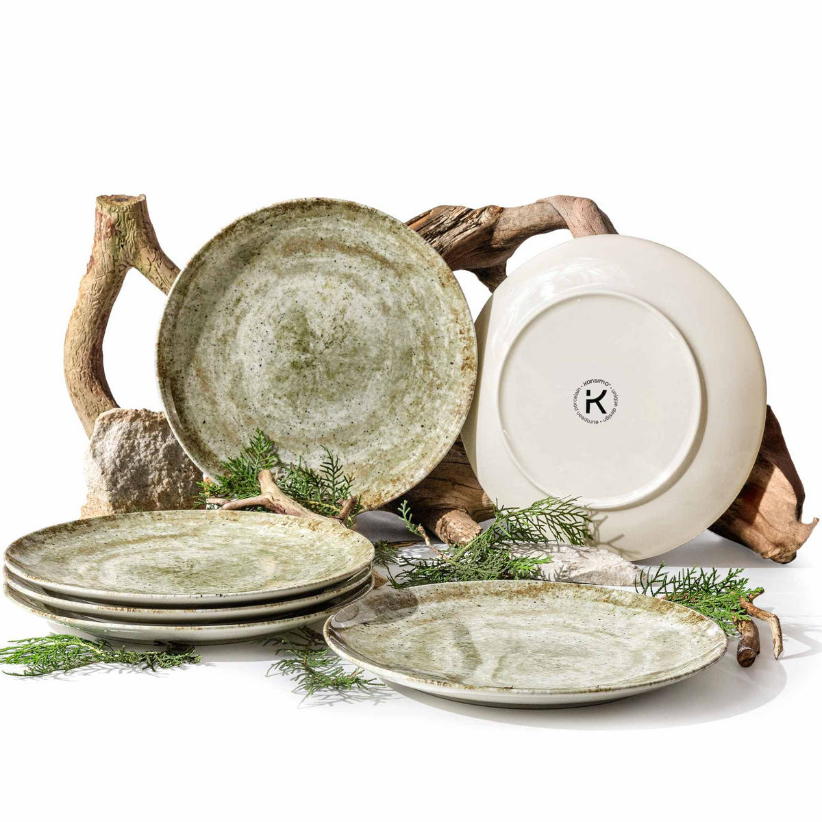 TELLER-SET ERATO 6-tlg Speiseteller Hartporzellan - Beige, Keramik (27.5/1/27.5cm) - KONSIMO®