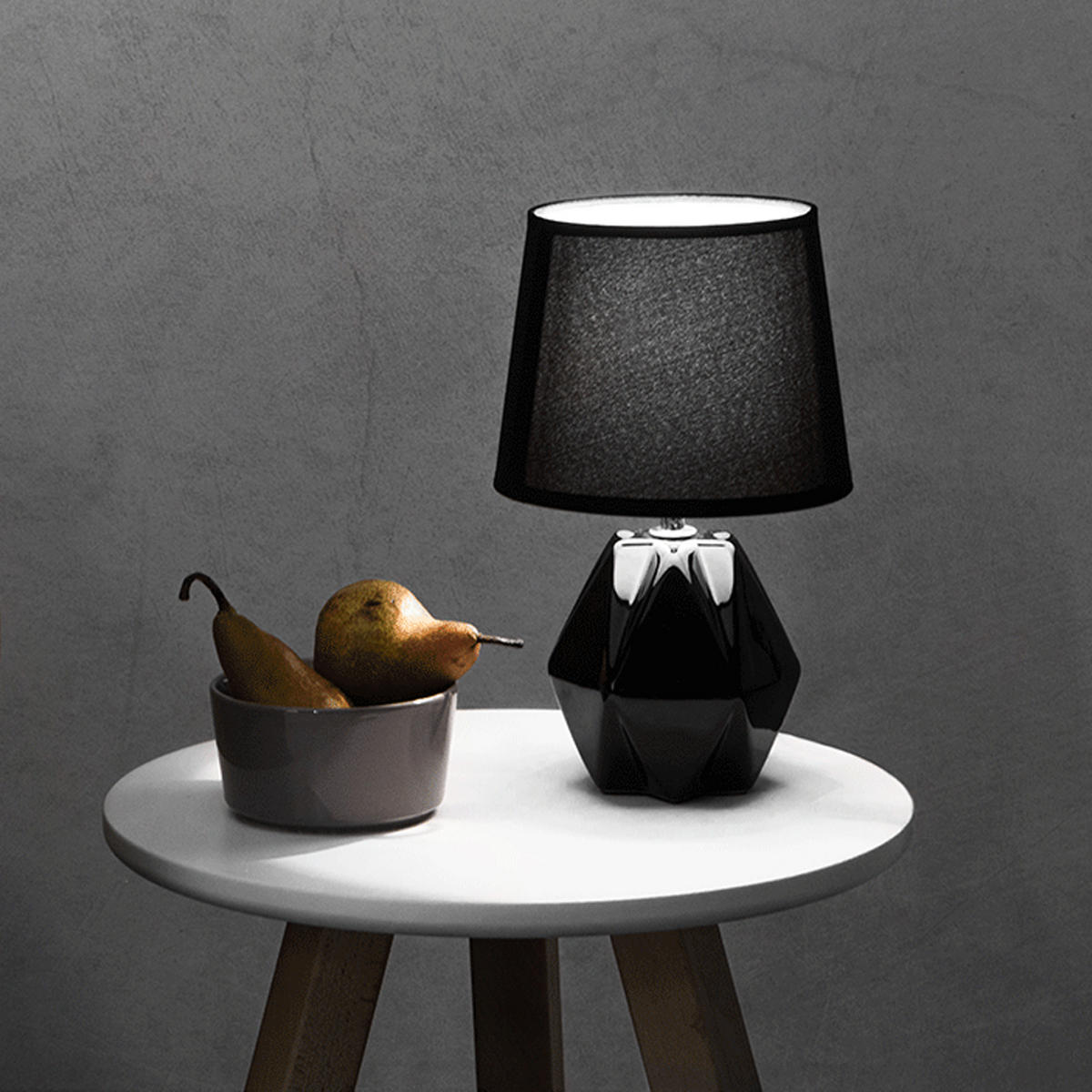 TISCHLEUCHTE FABO Tischlampe, Schwarz - Schwarz, Keramik/Textil (18/18/29.5cm) - KONSIMO®