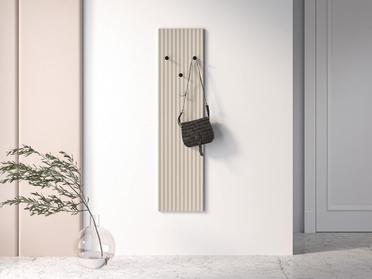 WANDGARDEROBE Caletto Beige mit Lamellen 34 cm - Beige/Schwarz, Holzwerkstoff (34/137/2cm) - Selsey