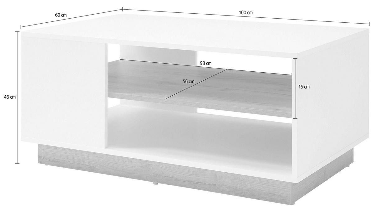 COUCHTISCH Clair weiß matt / grandson oak 100 / 60 / 46 cm - Eichefarben/Weiß, Holz/Holzwerkstoff (60/100/46cm) - Feldmann-Wohnen