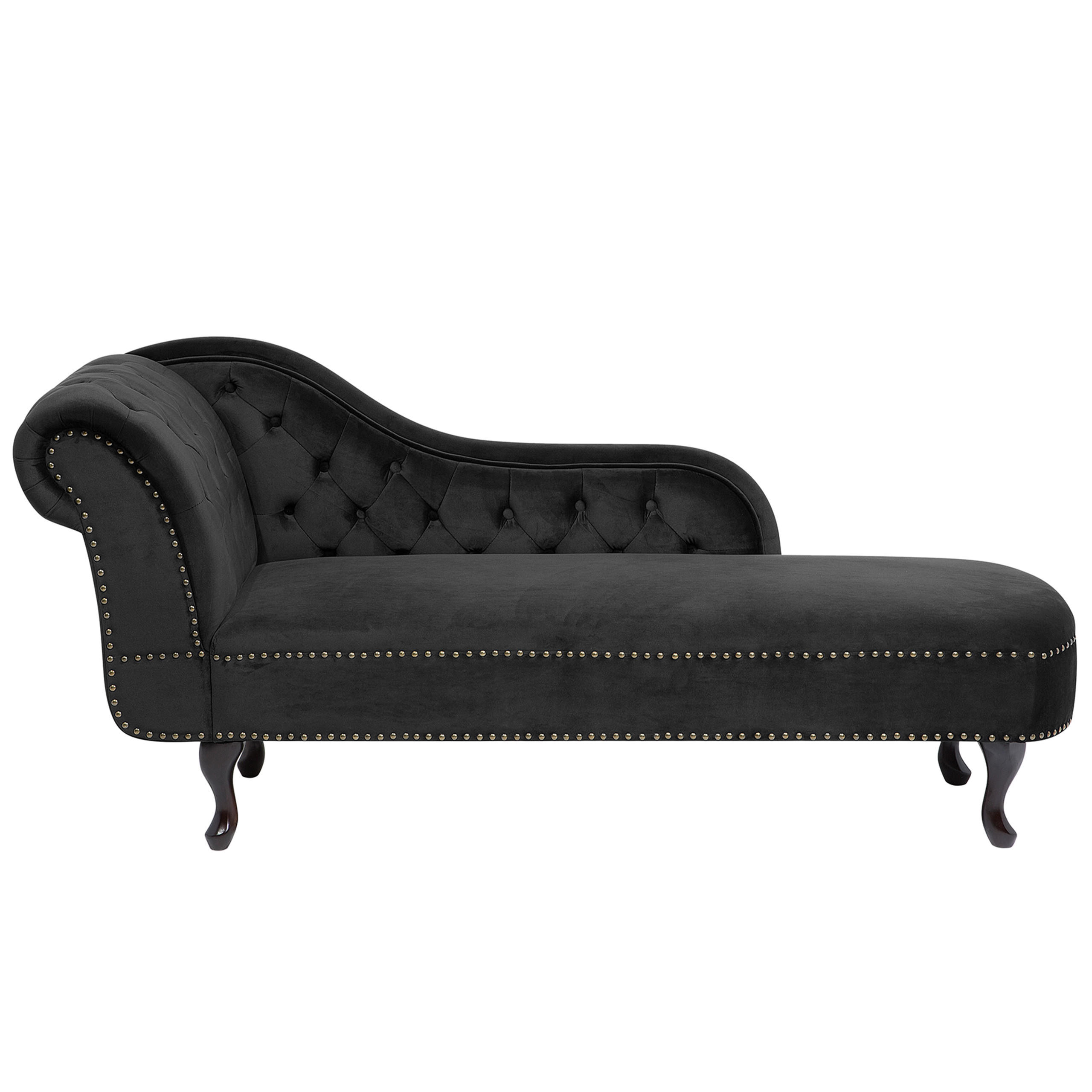 CHAISELONGUE Samtstoff schwarz linksseitig Nimes - Schwarz, Textil (170/79/61cm) - Beliani