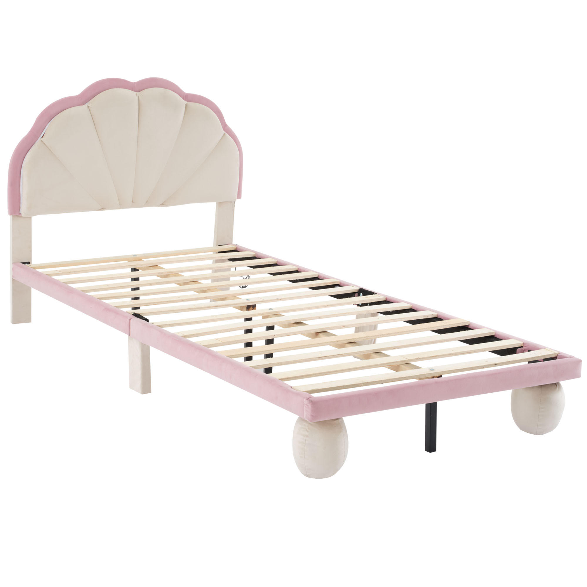 POLSTERBETT 90/200 cm in Beige & Rosa mit LED Samt - Beige/Rosa, Holzwerkstoff/Textil (90/200cm) - STILVORA