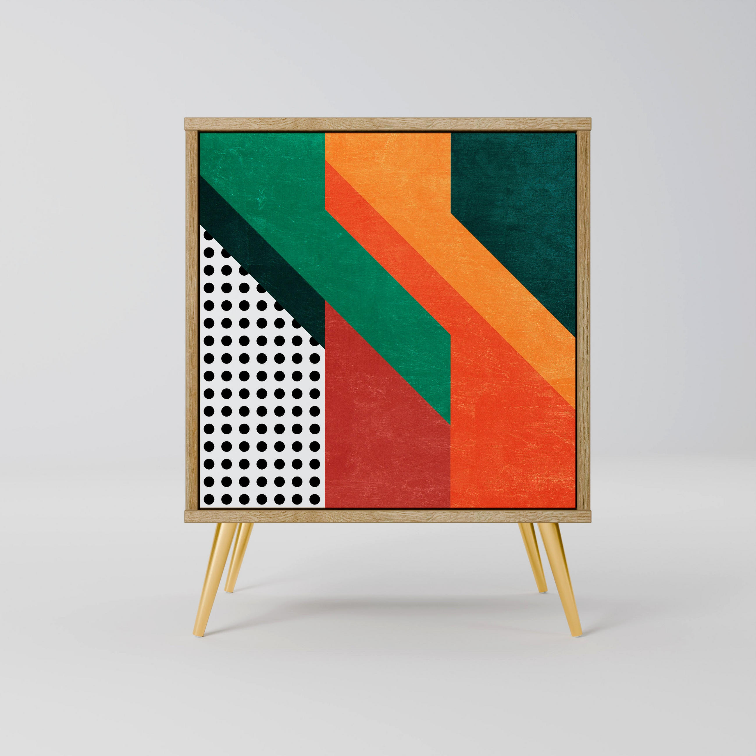 SIDEBOARD MAKESHIFT ARTISTRY, Eichefarben, 57,5x42x75,5 cm, Goldfarbene Metallfüße - Eichefarben/Goldfarben, Holzwerkstoff/Metall (57.5/75.5/42cm) - SpaceRebels