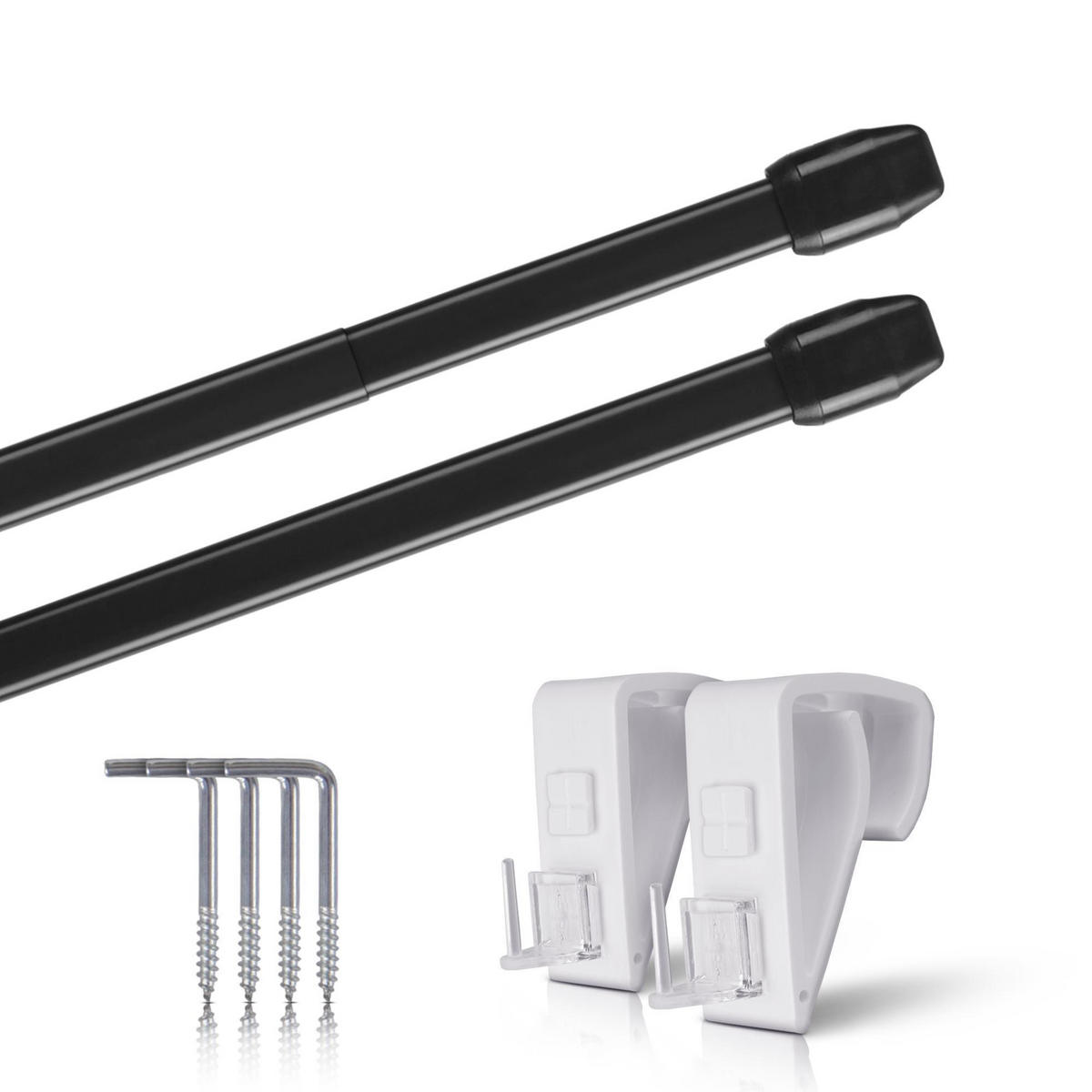 GARDINENSTANGE 2er-Pack Schwarz 60-90 cm + 4 Klemmträger - Schwarz, Metall (1/60cm)