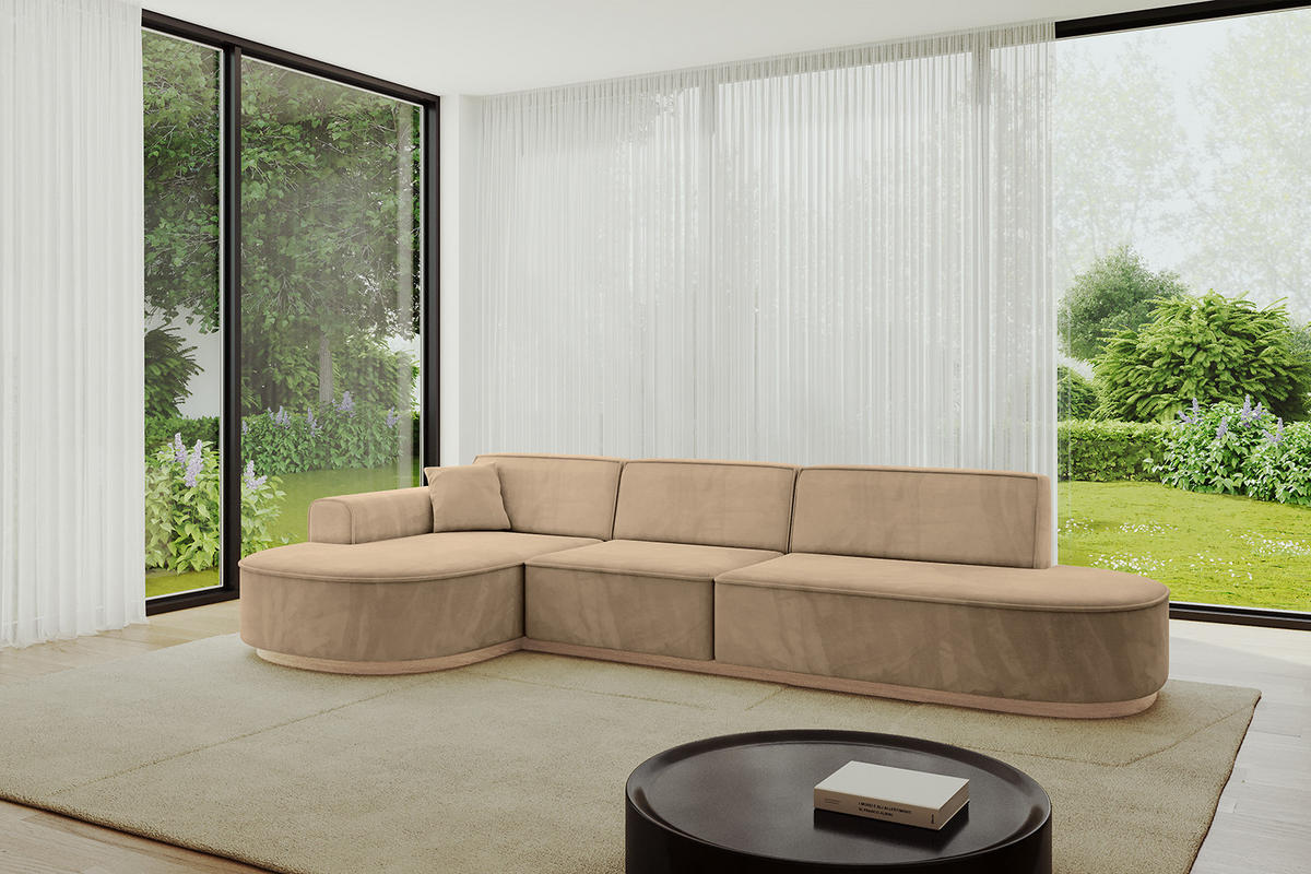 ECKSOFA Ottomane Links MARI-L2-v1 - 328x171x83 cm Taupe Velours - Taupe, Holzwerkstoff/Textil (328/171cm) - ALTDECOR
