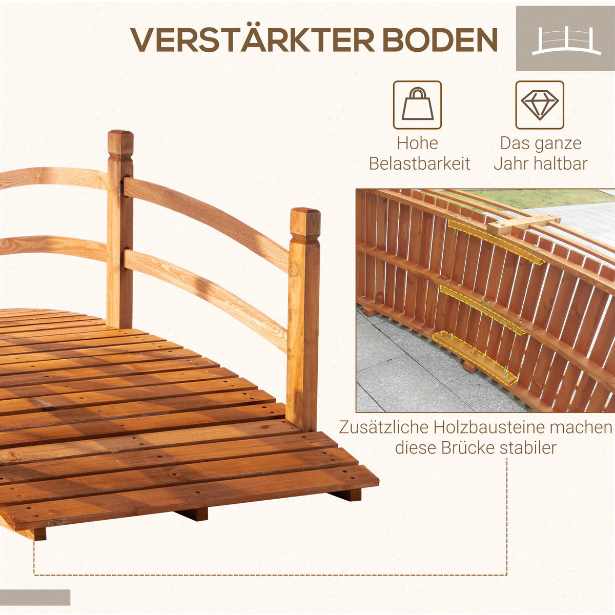 GARTENBRÜCKE, Tannenholz, Orange - Orange, Holz (185/72/58cm) - Outsunny