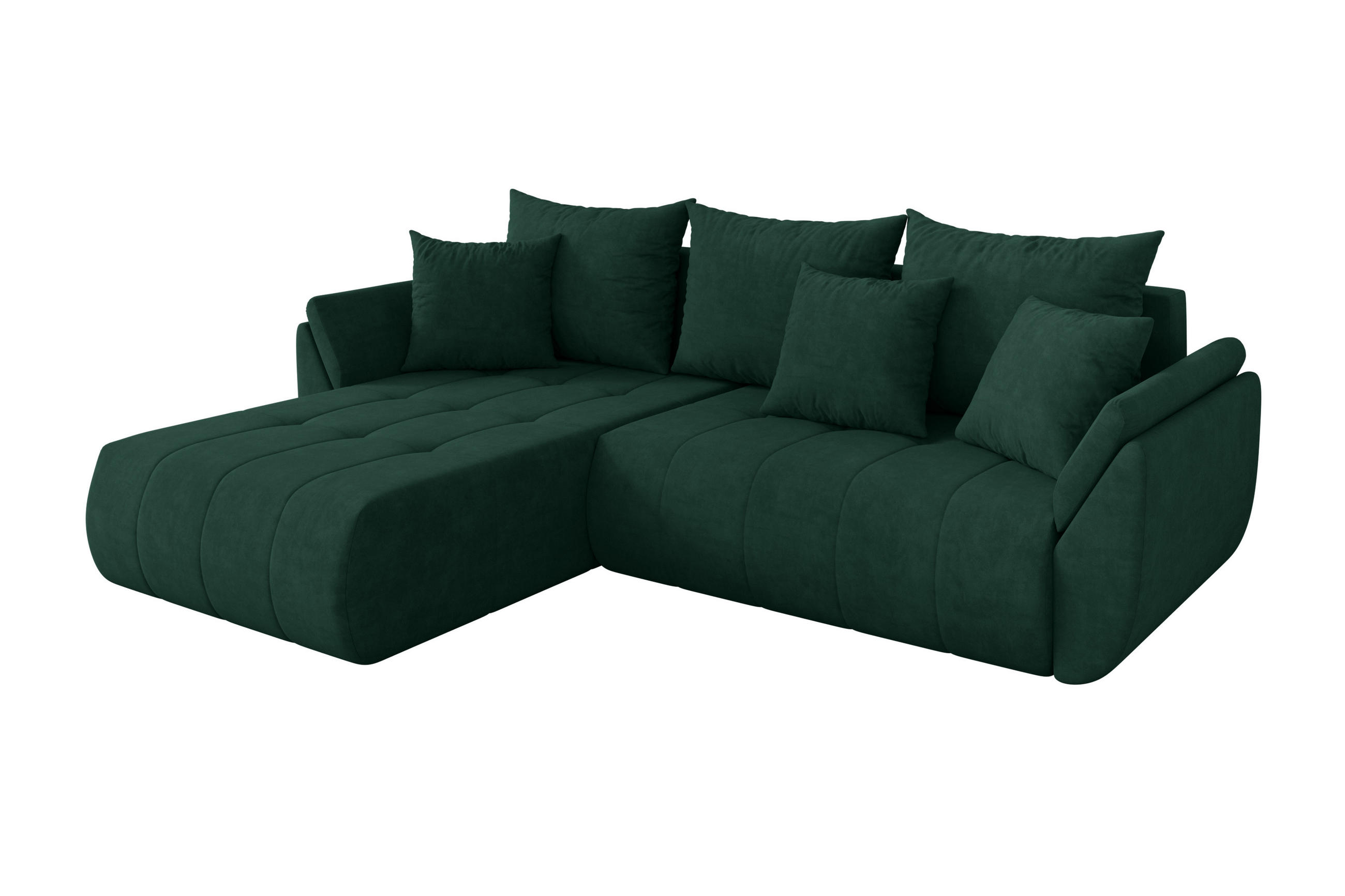 ROHOVÁ SEDAČKA s funkcí spaní, otoman vlevo TOKO-L 277x194x86 zelená velur - černá/zelená barva, kompozitní dřevo/textil (277/194cm) - ALTDECOR