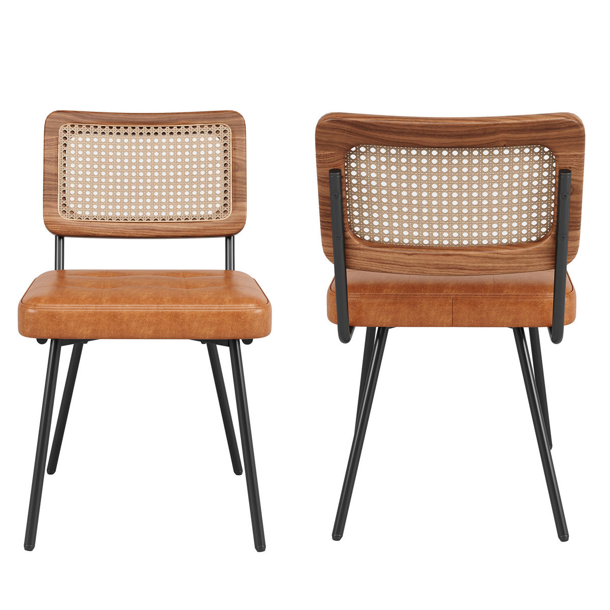 ESSZIMMERSTÜHLE 2er-Set PU-Leder & Rattan Braun - Braun, Leder/Holzwerkstoff (61/79/46cm) - Urban Meuble