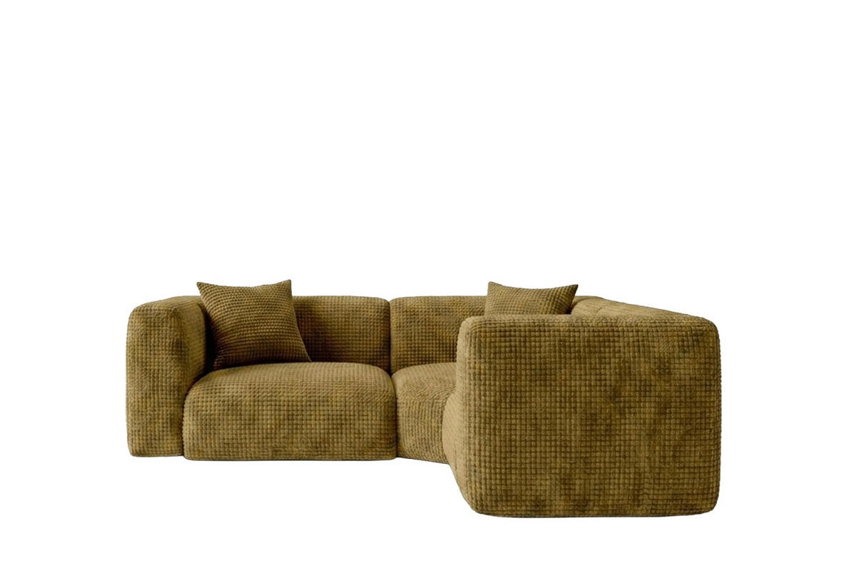 ECKSOFA Modulares, Corner mini, Chenille-Stoff Cremona, Olive, GRETA - Olivgrün, Holz (380/190cm) - Kaiser Möbel