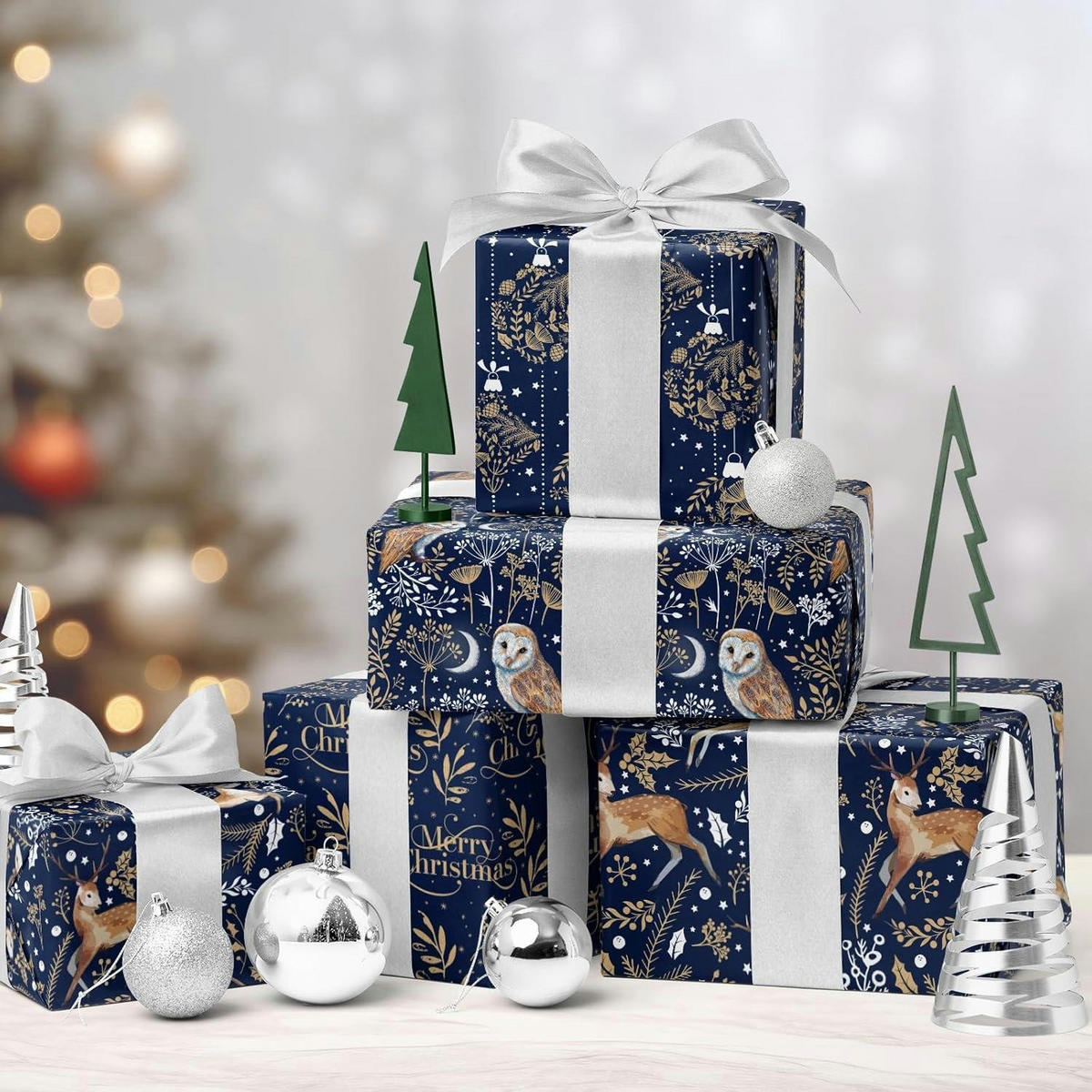 GESCHENKPAPIER 4 Rollen Set Kraftpapier Weihnachtsmotive 43,2 cm x 3 m - Multicolor, Papier (4/44/15cm)