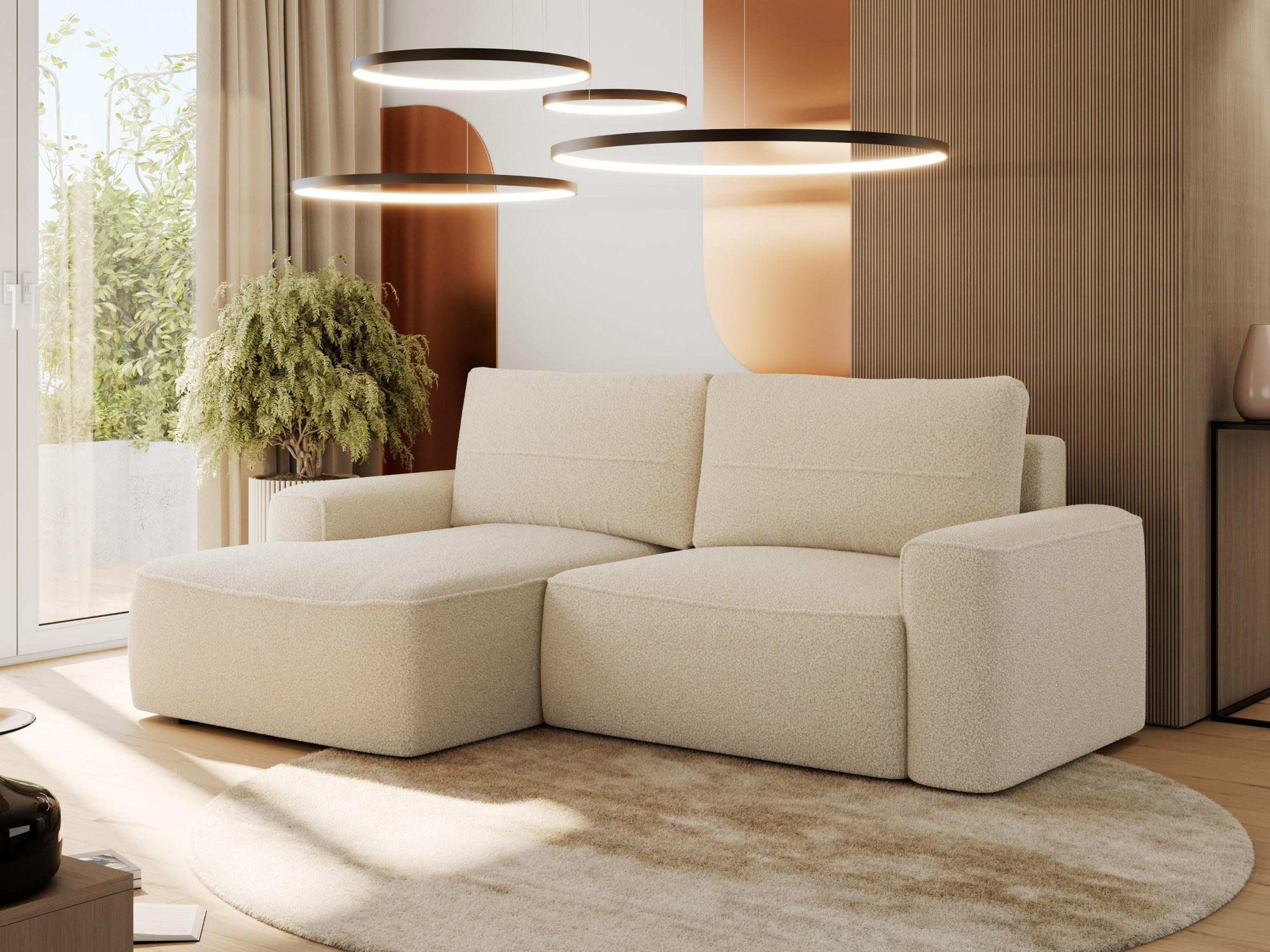ECKSOFA BELLUNO L Beige Boucle - Links - Beige/Schwarz, Textil (144/233cm) - MKS