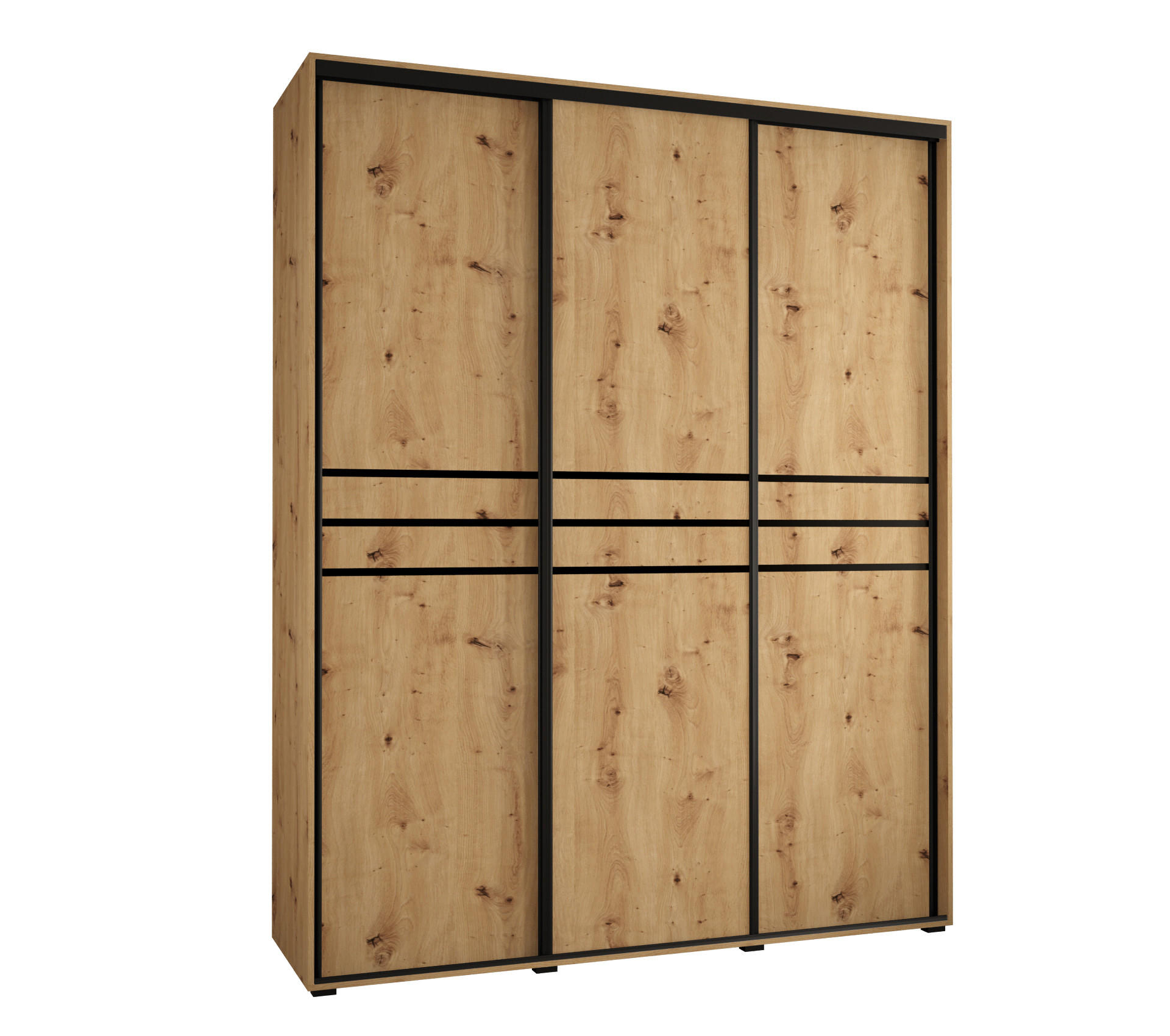 Abiks Möbel Schwebetürenschrank Eiche Artisan, Eiche Artisan, Schwarz 190x235x60 cm