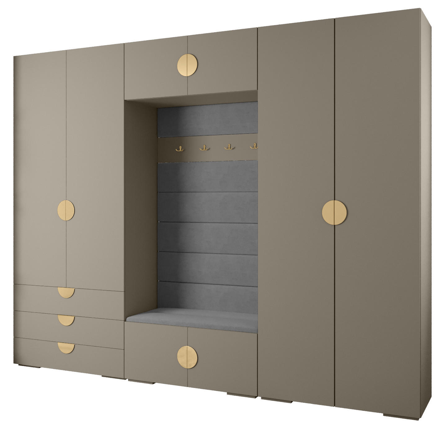 Abiks Möbel Garderoben-Set Kaschmir, Grau, Gold 300x236.7x47 cm