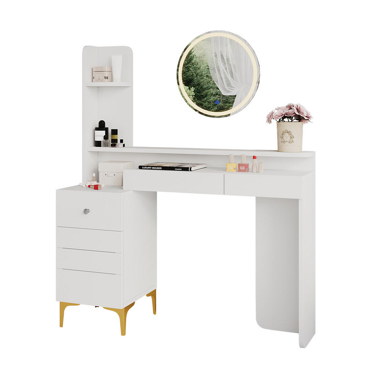SCHMINKTISCH Garant Weiß 116 cm mit LED Beleuchtung - Weiß, Holzwerkstoff (116/137/39.5cm) - Vicco